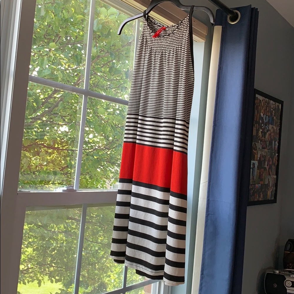 Striped red and black shift dress